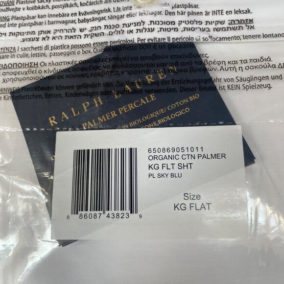 Ralph Lauren Organic Cotton Percale Palmer Flat Sheet KING Sky Blue MSRP $200 - Picture 4 of 5
